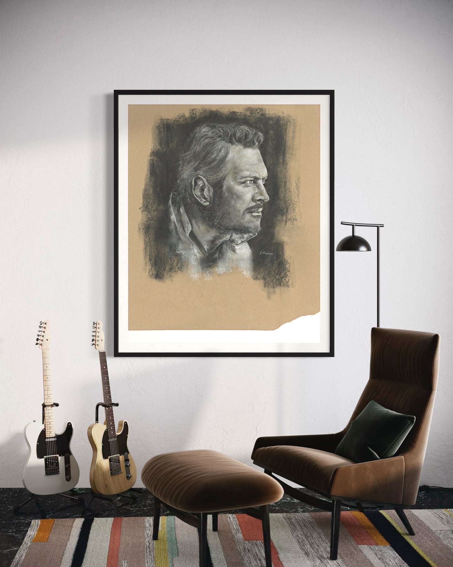 PRINT Blake Shelton Charcoal Portrait