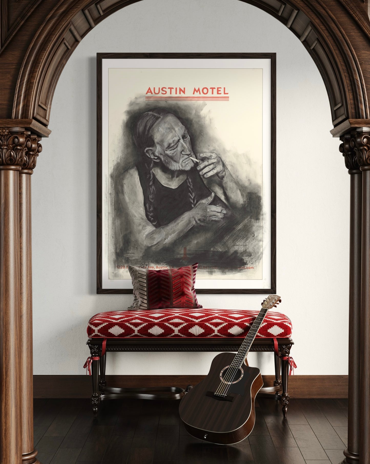 PRINT Willie Nelson Austin Motel Charcoal Portrait