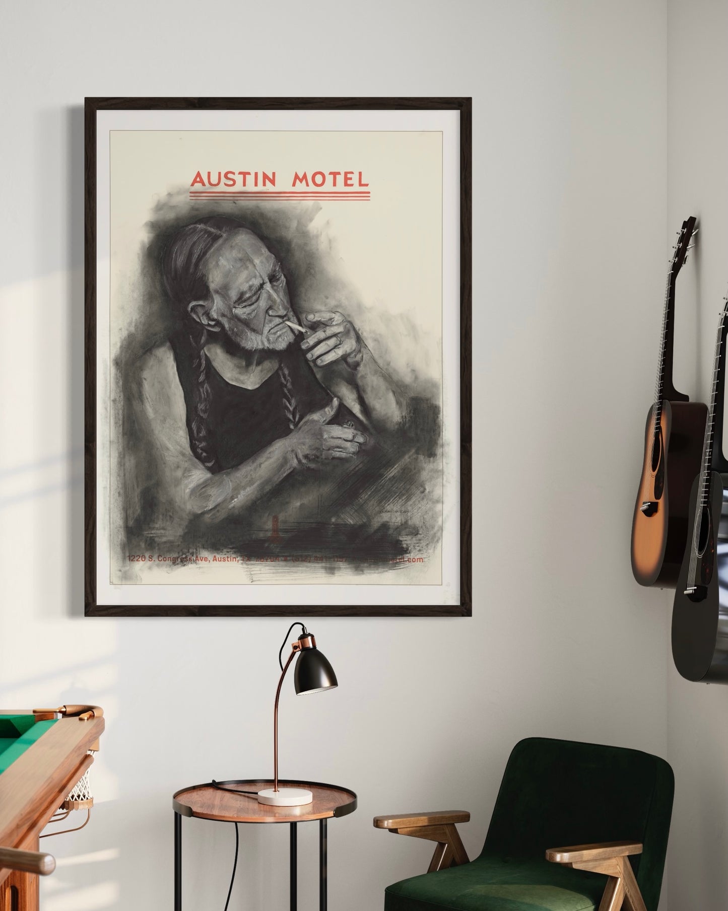 PRINT Willie Nelson Austin Motel Charcoal Portrait