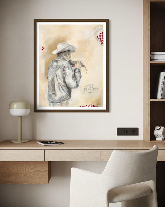 Western Art Print - Pizza Cowboy