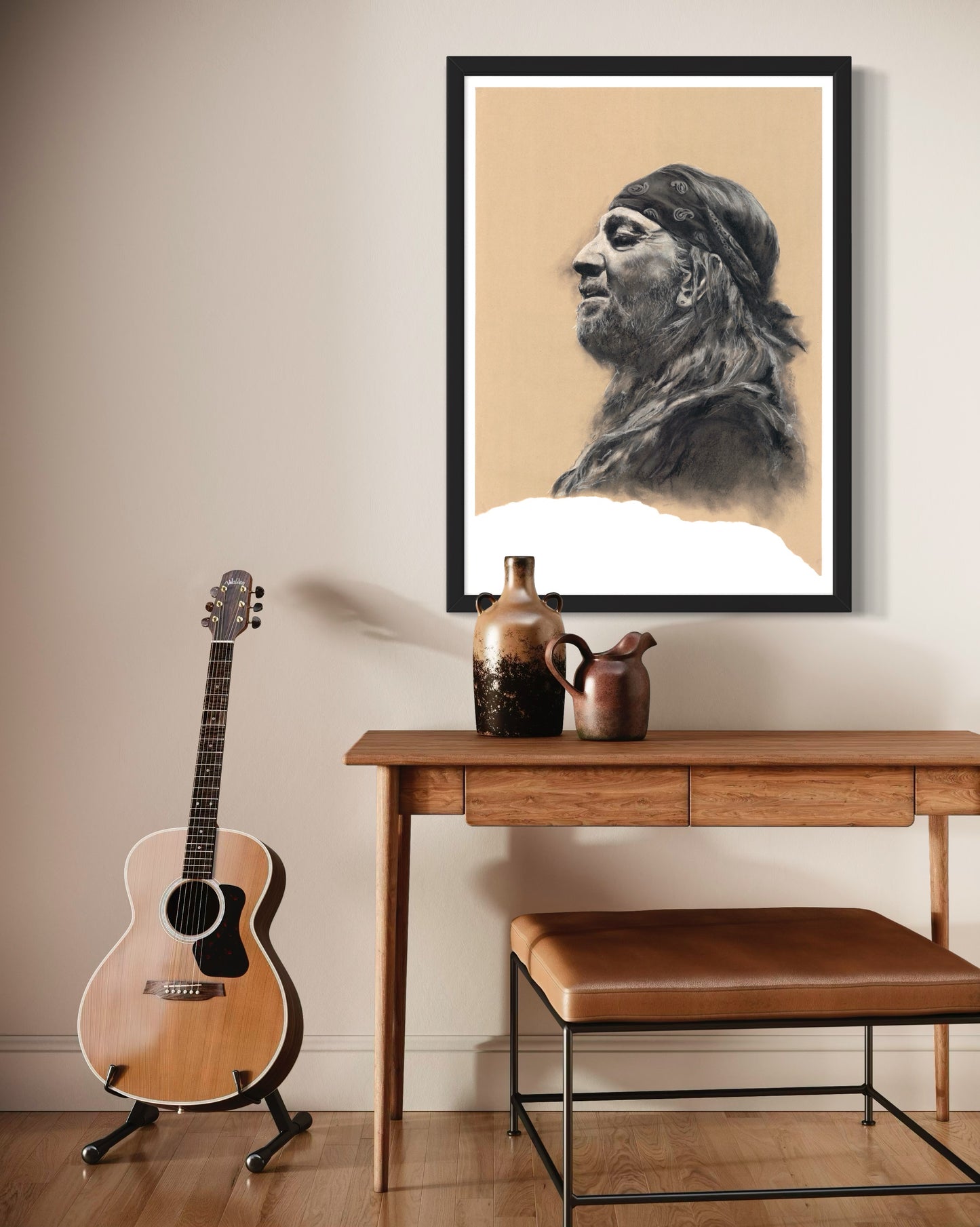 PRINT Willie Nelson Charcoal Portrait