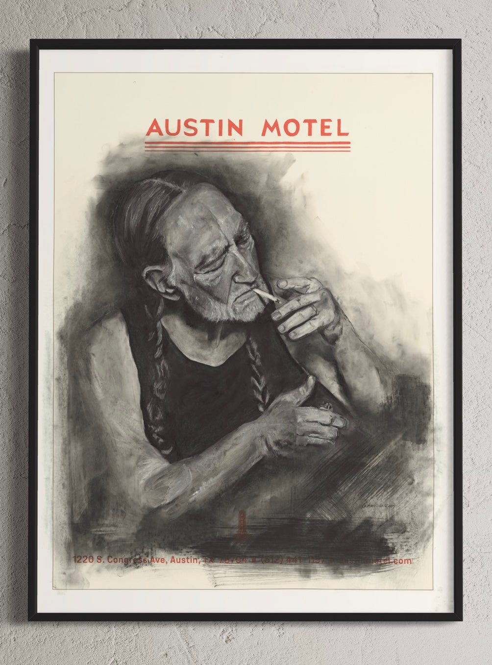 PRINT Willie Nelson Austin Motel Charcoal Portrait