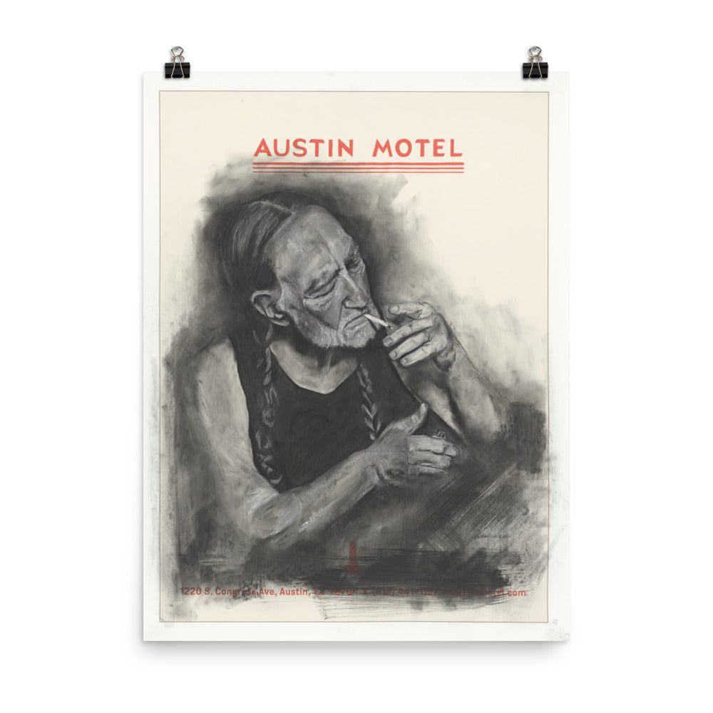 PRINT Willie Nelson Austin Motel Charcoal Portrait